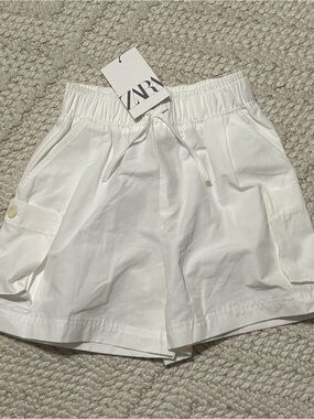 NWT Zara Kids White Elastic-Waist Cargo Bermuda Shorts, size 6